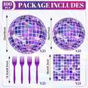 100Pcs Disco Purple Party Decoration Kpop Disco Ball Paper Plates and Napkins Purple Disposable Tableware for Kpop Music Birthday Baby Shower Wedding Bachelorette Party Supplies Serve 25