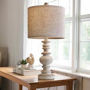 BOBOMOMO Tradition 20" Rustic Single Table Lamp for Living Room Bedroom Bedside Desk Lamps Bedroom Nightstand Vintage Lamps Linen,Suitable for Decorating Small Areas (1 Pack) (1 Pack Off-White Gray)