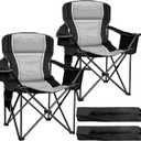 SAILARY Camping Chairs for Adults Heavy Duty 500lbs Capacity, High Back Folding Chair with Thickened Steel Frame, Padded Portable Outside Chair with Cooler Bag, Cup Holder & Side Pocket, Black, 2 Pack