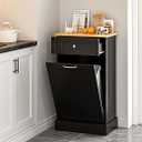 GAZHOME 10 Gallon Tilt Out Trash Cabinet, Upgrade Wooden Free Standing Recyclin Trash Cabinet with Hideaway Drawer(Black)