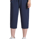 Weintee Women's Petite Capri Pants with Elastic Waist L