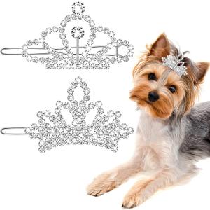 MTLEE 2 Pieces Dog Tiara Crown Hair Clips Clear Crystal Rhinestone Hair Barrettes Pet Crown Clips Puppies Barrette for Pet Dogs Grooming Costume Accessories(Silver)