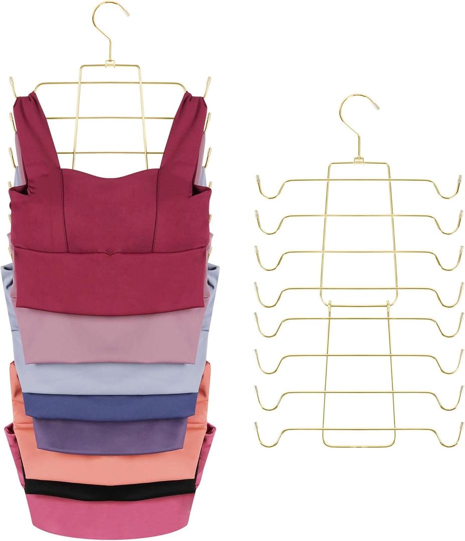 ZEDODIER 4 Pack Space Saving Bra Hangers, Non-Slip Tank Top Hanger, Closet Organizers and Storage for Camisoles Tank Tops Bras Ties Swimsuits Strappy Dress, Gold (4 Pack, Gold)