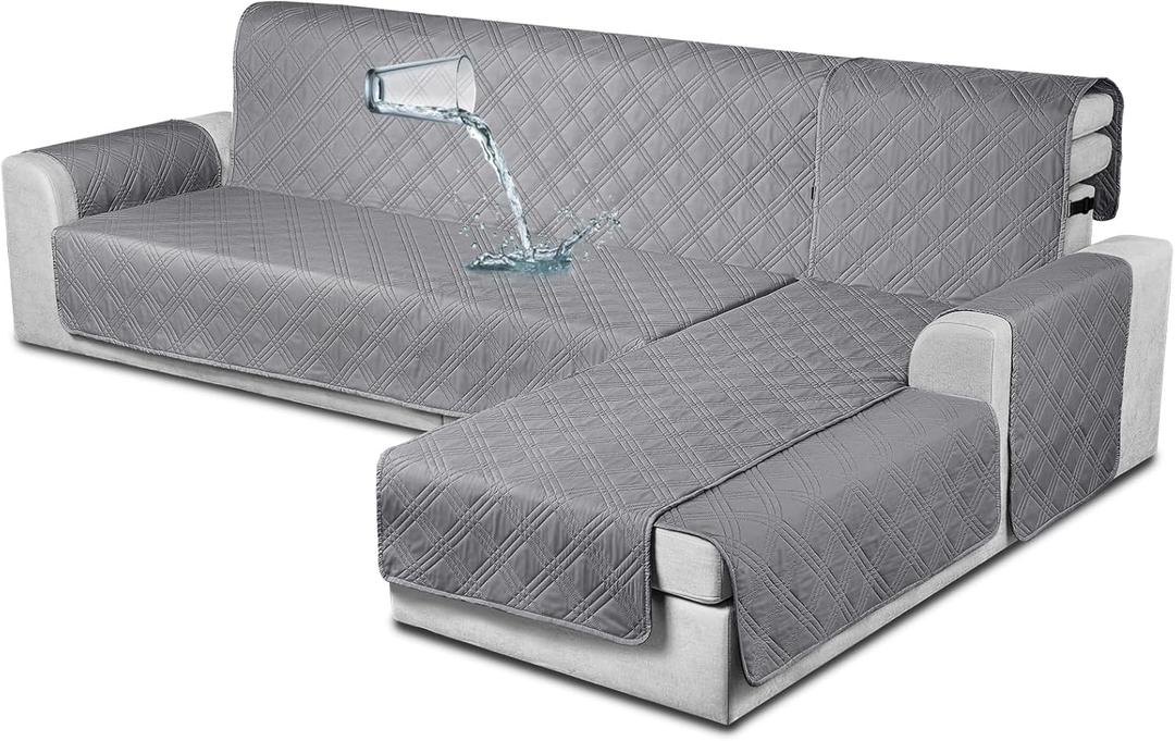 TAOCOCO Waterproof Sectional Couch Covers L Shaped Sofa Covers Chaise Lounge Cover 3pcs Reversible Sofa Covers for Sectional Sofa Pet Kids Furniture Protector with Elastic Straps(X-Large, Gray) (Grey)