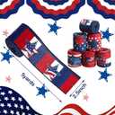 Tigeen 6 Rolls 30 Yards 250th Anniversary Memorial Day 4th of July Patriotic Ribbon Stars and Stripes Burlap Wired Edge Ribbon White Red Blue Decor for Independence Day Gift DIY Wreath Bow Craft