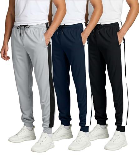 Real Essentials 3 Pack: Men's Tech Mesh Active Athletic Casual Jogger Sweatpants with Pockets- , S
