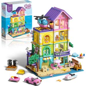 Beach House Building Set with Light, NO Compatible with Lego Friend House for Girls Age 8-12, 1346PCS Mini Bricks Seaside Villa, Creative Holiday Cottage Building Kits, for Girl 8-14