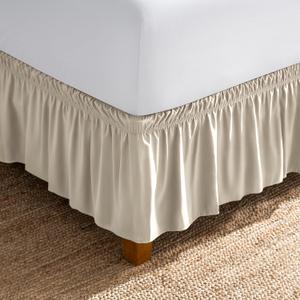 Bare Home Wrap Around Bed Skirt - for Queen Size Beds with 15 inch Tailored Drop - Easy Fit Elastic Strap - Adjustable and Ruffled Style - Wrinkle, Fade, and Stain Free (Queen, Sand)