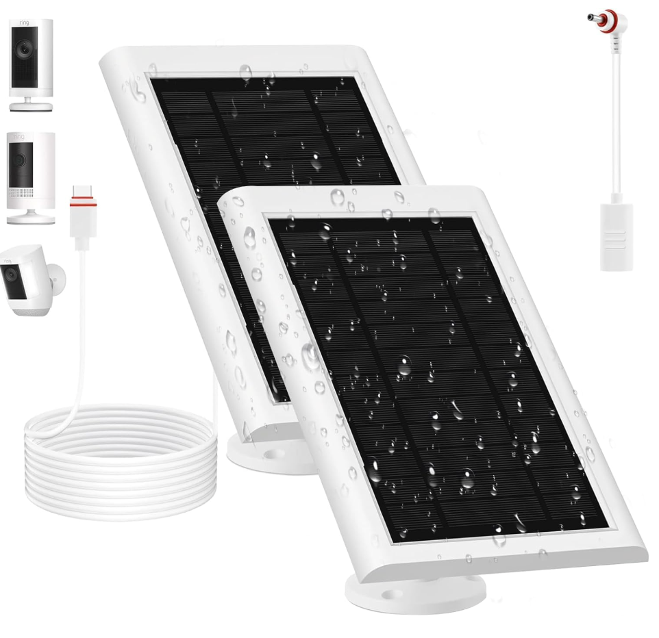 Solar Panel for Ring Camera(2nd Generation), 2 Pack 5W Solar Panel with 10FT/3M Long Cable for Stick Up & Pro Spotlight Cam Battery for Security Camera Dustproof Waterproof