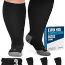 Doctor's Select 3 Pairs Plus Size Compression Socks Wide Calf - Up to 6XL | 20-30 mmHg Compression Socks for Women Wide Calf | Black
