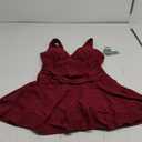 SHEKINI Women's V Neck One Piece Skirt Swimsuit Ruched Retro Swimdress Bathing Suit (Medium, Wine Red)
