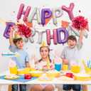 Pink Purple Happy Birthday Balloon Banner Set -16 Inch Foil Letters Balloons, Reusable Birthday Decorations and Party Supplies, Suitable for Men and Women's Birthday DecorationsParty Backdrop