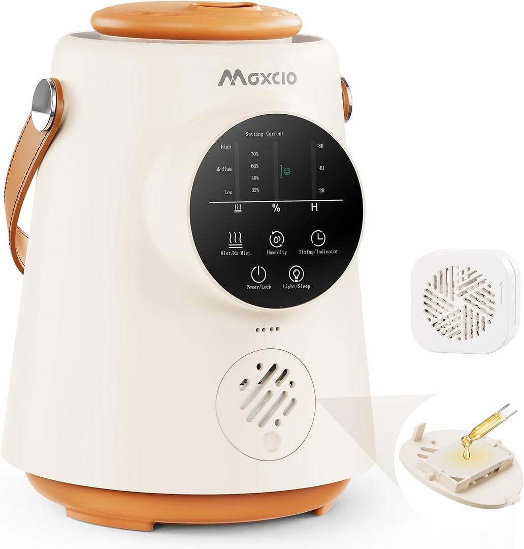Maxcio Humidifiers for Bedroom with Touch Screen, 2.5L Top Fill Essential Oil Diffuser Easy to Clean with Timer, Auto-Off, 7 Colors Night Light, Valentine's Day Gift for Home, Large Room (Orange)
