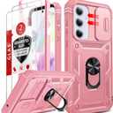 LeYi Compatible for Samsung A35-5G Case: Samsung Galaxy A35 5G Case with Screen Protector X2, Duel Layer Heavy Duty Protection, Camera Cover & Magnetic Kickstand for Galaxy A35 5G Phone Case, Pink