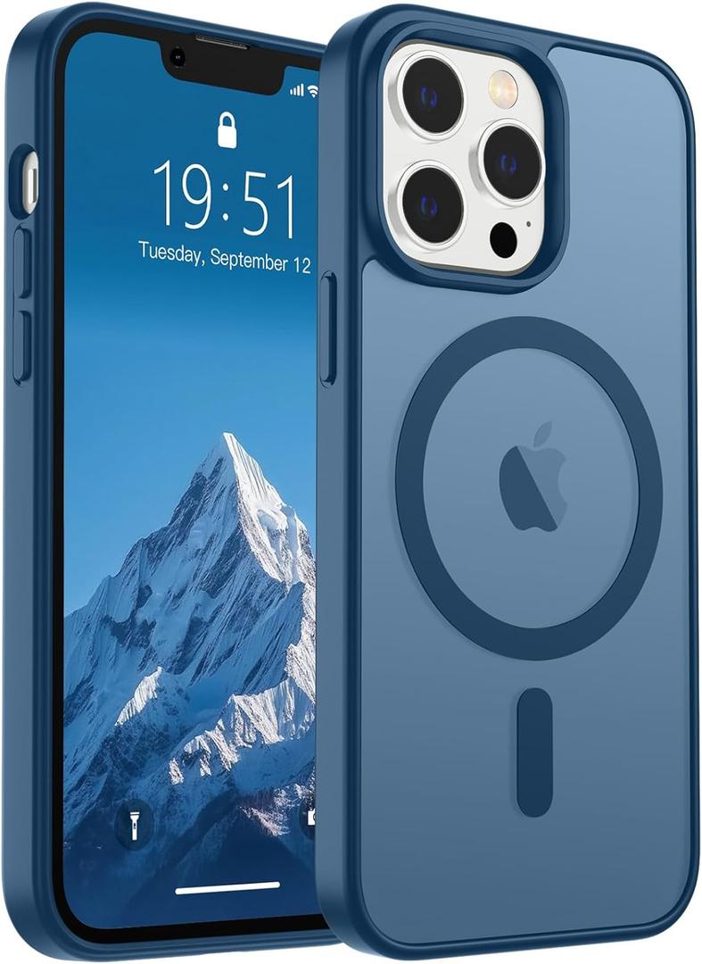 SUPFINE Magnetic for iPhone 13 Pro Max Case (Compatible with MagSafe) (Military Grade Drop Protection) Slim Translucent Matte Shockproof with Anti-Fingerprint Phone Case,Deep Blue