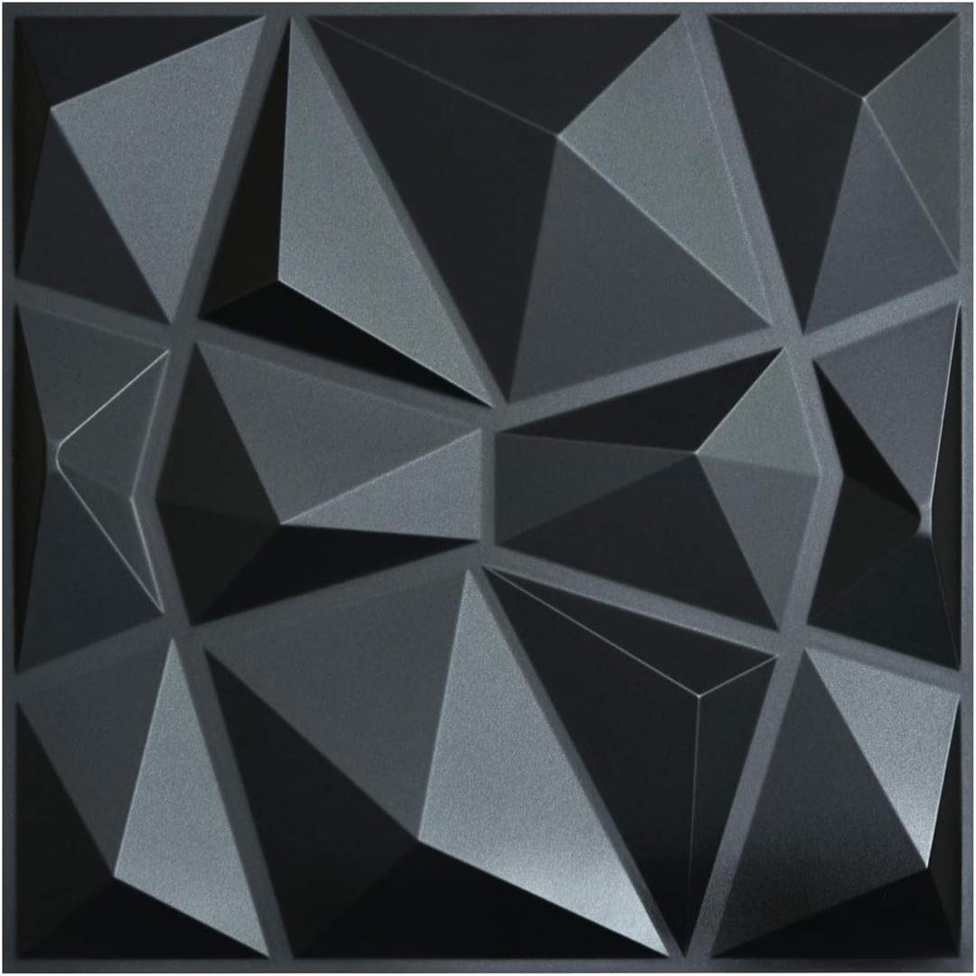 Art3d 3D Paneling Textured 3D Wall Design, Black Diamond, 19.7" x 19.7" (12 Pack)