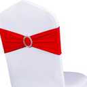 Pack of 50 Spandex Red Chair Sashes for Wedding Chair Bows Ties Stretch Chair Bands with Silver Buckles for Party Birthday Engagement Banquet Christmas Event Decorations (Red)