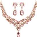 Hicarer Bridal Teardrop Cluster Crystal Jewelry Set for Women Necklace Earrings Wedding (Light Peach)