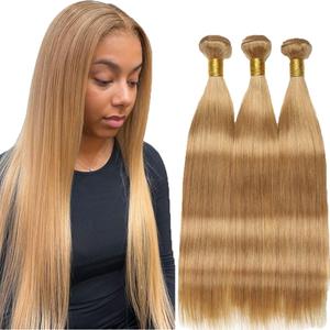 8 10 12 inch Color 27 Bundles Honey Blonde Bundles Human Hair Blonde Straight Bundles Human Hair Double Weft Weave Extensions Hair Soft And Healthy For Black Women
