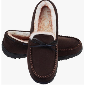 LA PLAGE Men's Moccasin Slippers Memory Foam Warm Plush House Slippers, Indoor Outdoor Comfortable Winter House Shoes 48