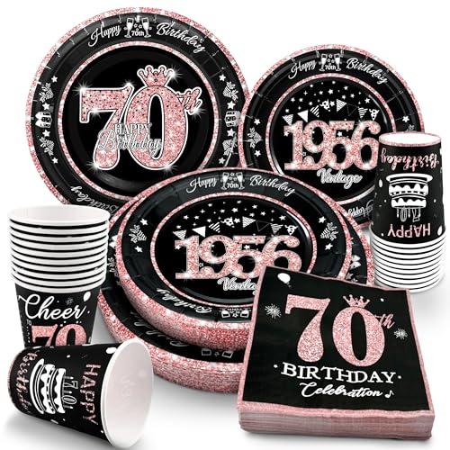 algpty 70th Birthday Decorations Rose Gold, Service for 30, Vintage 70th Birthday Party Supplies Includes Rose Gold 1956 Plates, Napkins,Cups, Plates and Napkins for Women