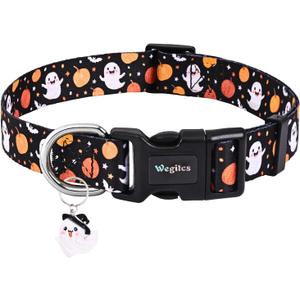 Halloween Dog Collar, Black Pumpkin Ghost Dog Collars, Soft Adjustable Fall Puppy Collar with Cute Pendant, Heavy-Duty Halloween Holiday Pet Collar for Small Medium Large Dogs-Small