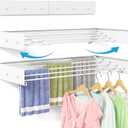 Wall Mounted Drying Rack for Laundry 31.5'', Folding Clothes Drying Rack Wall Mount with 5 Rods and 6 Hooks, Space Saving Collapsible Towel Rack for Indoor Outdoor Bathroom Balcony (White, 31.5'')