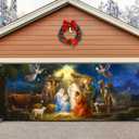 Christmas Wrap for Garage Door 7x16 FT - Nativity Scene Heavy Duty Banner Cover, Religious Backdrop for Outdoor Church & Xmas Party Supplies