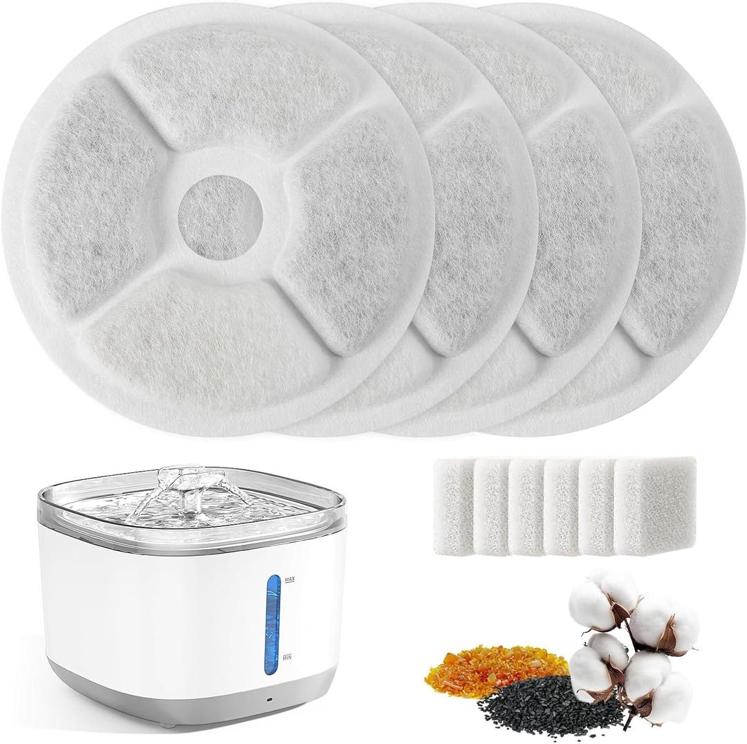 Cat Water Fountain Filters, 4 Pack Replacement Filters & 4 Pack Replacement Pre-Filter Sponges Set for 100oz/3L Automatic Pet Fountain Cat Water Fountain