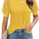 DOROSE Women's Puff Sleeve Tops Lace Casual Loose Summer Blouses T Shirt 2XL