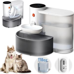 Smart Pet Water Fountain Filterless, Wireless Cat Water Fountain3.5L/118OZ Large Capacity, Automatic Water Dispenser for Cats, Rechargeable Pet Water Dispenser with Anti-Accidental Touch Mode