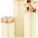 Miory Cylinder Stands for Party, Set of 3 - 15.7"+23.6"+31.5" | Foldable Cardboard with 3 PCS Acrylic Disc, For Birthday Party, Wedding, Family Gathering, Decorative Display
