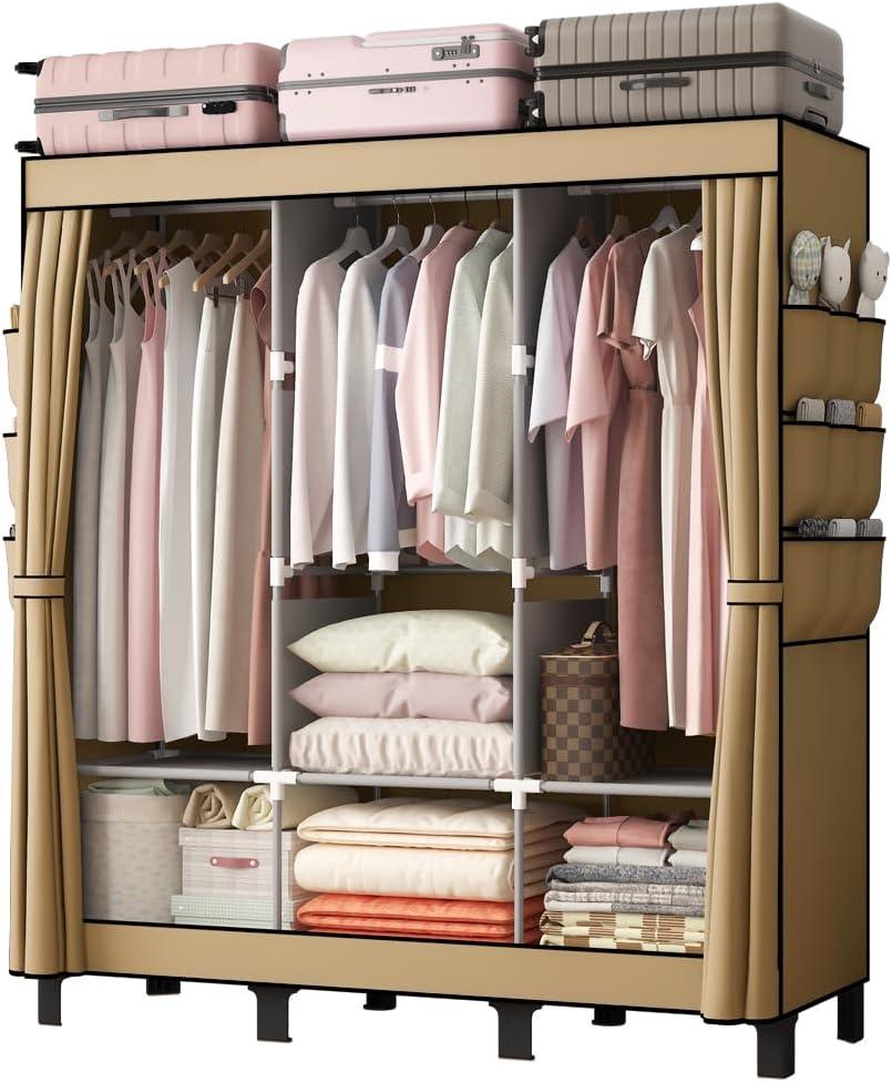 Portable Closet 51.18" with 3 Hanging Rods & 6 Shelves, Large