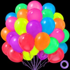 Mega-L Glow in The Dark Party Supplies, 100 Pcs UV Neon Balloons, 12" Round Multicolor Neon Party Decor Balloons for Birthday Decorations Sleepover Party Blacklight Reactive Fluorescent