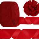 Syhood Christmas Wired Velvet Ribbon with Gold Edge Waterproof Velvet Decoration Ribbon Wrapping for Xmas Wreath Bows Floral Craft Ornaments(4 Inch X 60 Yard,Scarlet)