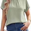 Work Blouses for Women Dressy Casual Swiss Dots Short Sleeve Tops Chiffon Business Casual Summer Tops (Large, Light Green)