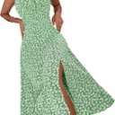 Floerns Women's Summer Split Thigh Spaghetti Strap Cami Midi Floral Dress (Large, Green Flower)
