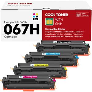 067H 067 Toner Cartridge Set MF654CDW Compatible for Canon 067 067H Color ImageCLASS MF656CDW MF650C LBP632CDW MF655CDW MF653CDW LBP633CDW LBP630C MF652Cdw MF651Cw Printer 4 Pack High Yield Ink