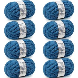 Chunky Yarn for Hand Knitting - #10 Chunky Chenille Yarn, Jumbo Big Thick Chunky Yarns for Crocheting, Super Bulky Chunky Knit Blanket Yarns, 8 Skein (25 yds 8 oz Each Skein), Indigo