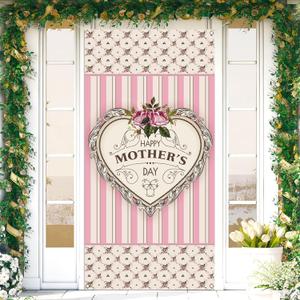 Sunwer Happy Mother's Day Door Cover Love Heart Floral Best Mom Ever Decoration Front Porch Sign Backdrop Banner