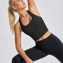Aoysky Womens Buttery Soft Halter Workout Tank Tops with Built in Bra Cropped Padded Open Back Gym Longline Sports Bras, Small