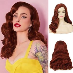 Swiking Long Red Brown Curly Wig for Women Vintage Finger Wavy Wigs Natural Looking Cosplay Daily Wear Wig
