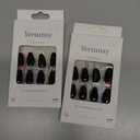 Short Almond Press On Nails, Durable Reusable Glossy Artificial Nails Kit with Adhesive Tabs, 24 Pcs 12 Sizes for Fashion Women, Perfect for for Daily Outfits, Party or Date, Black