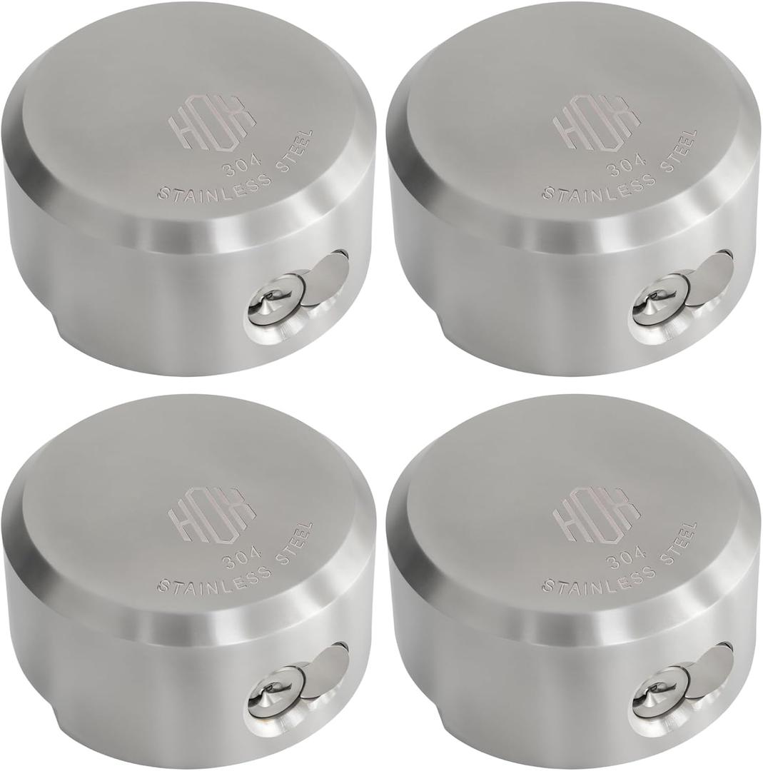 HOX Stainless Steel Puck Lock, Military-Grade Hidden Shackle Padlock, Weatherproof Trailer Door Lock (4 Pack)