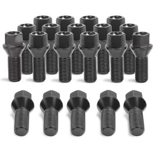 14x1.5 Lug Bolts Fit for A3 A4 A5 A6 A7 A8 S3 S4 S5 S6 S7 S8 Jetta Tiguan Golf Beetle CC, M14x1.5 Lug Bolts Black 20PC 28mm Shank(OEM Length) 52mm Length Conical Bulge Seat