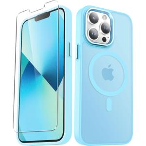 for iPhone 12 Pro Max Case, Matte Magnetic Phone Case with 1 Screen Protector, Support for Magsafe, Translucent Frosted Slim Shockproof Protective Cover for iPhone 12 Pro Max 6.7 inch, Light Blue