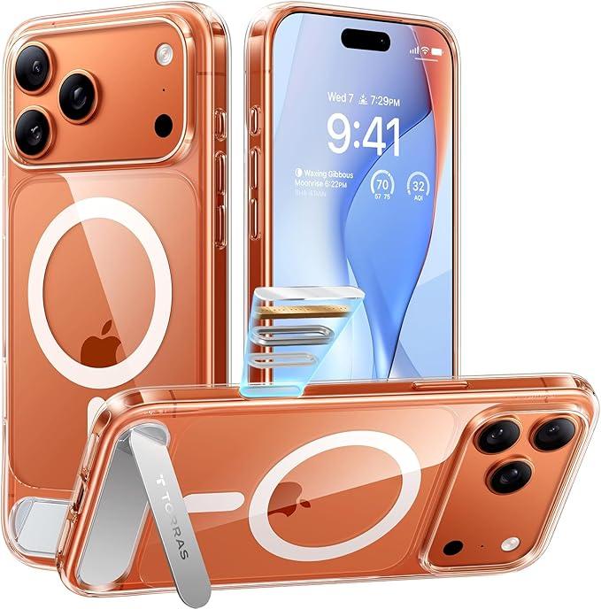 TORRAS Strong Magnetic & Seamless Stand for iPhone 17 Pro Case, Fit for MagSafe, Militray Grade Protection, Camera Control, Builtin Kickstand Slim Case for iPhone 17 Pro Cover, AntiYellowing Clear