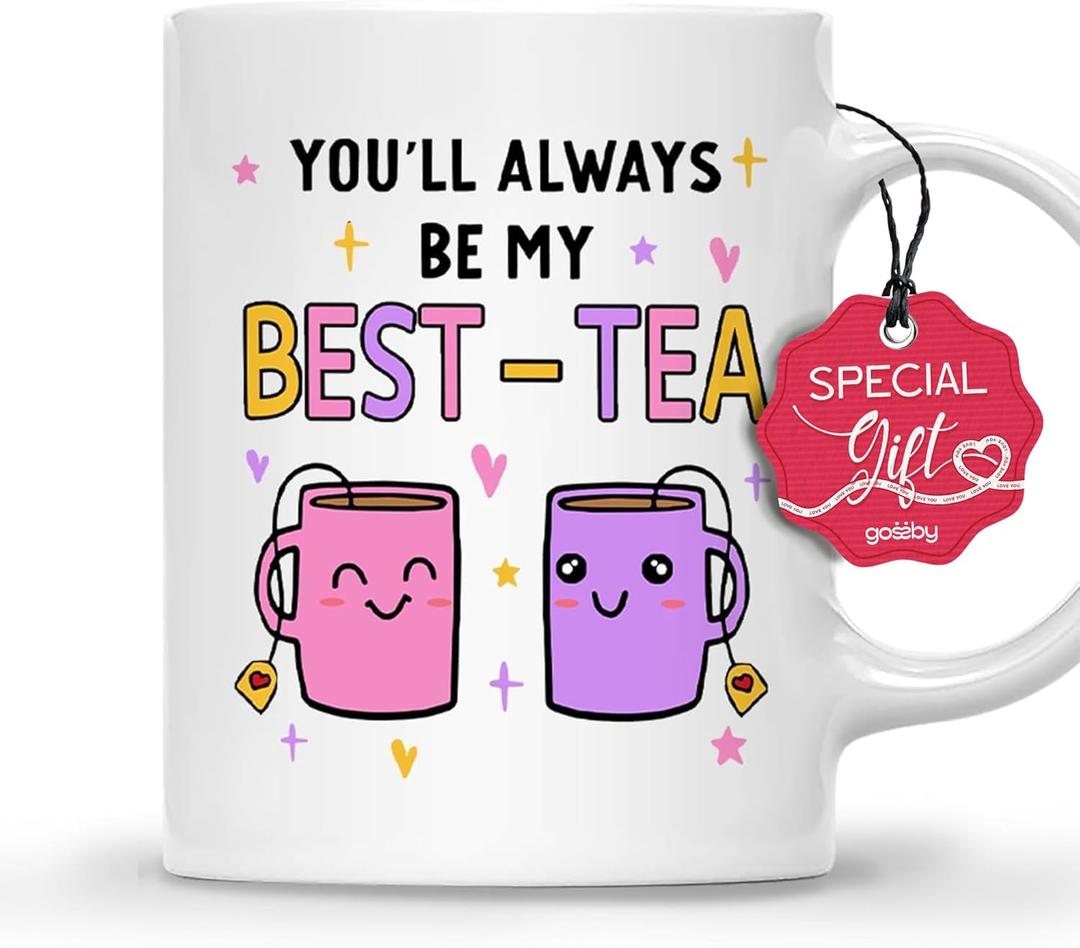 Gossby Friend Coffee Mug - BEST-TEA - Gifts for Best Friend Women - Christmas Friendship Gift for Female Friend - Best Friends Birthday Gift - Besties BFF Gifts - 11oz White Ceramic Cup