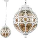 Globe Outdoor Pendant Lights, White Aluminum Waterproof Hanging Light Fixture for Porch Entryway Hallway, Vintage Round Exterior Chandelier, Outside Pendant Lamp with Amber Glass, 13"H-1 Pack