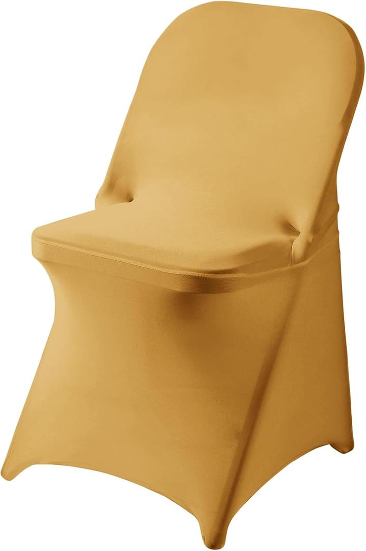Ascoza 6 Pack Gold Spandex Folding Chair Covers in Stretch Washable Fabric for Wedding, Party,Holidays,Celebration and Other Special Events